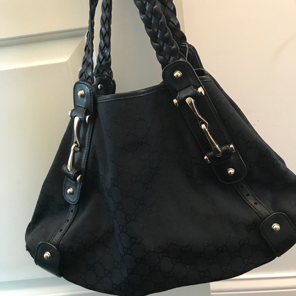 Gucci Black Canvas GG Print Pelham Hobo Bag